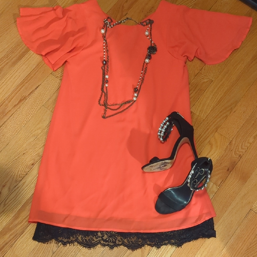 Ya Los Angeles Vibrant Orange Off-Shoulder Dress